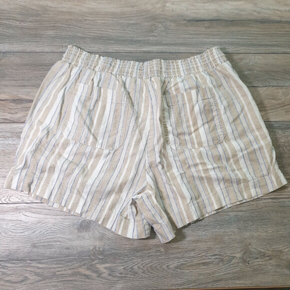Striped Linen Rayon Blend Elastic 34 In Waist Shorts Drawstring Tassel  XL Beach - Picture 5 of 6